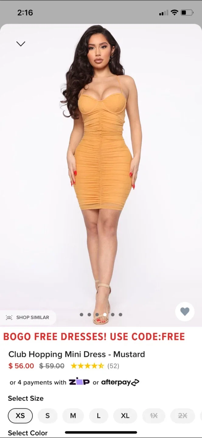 Fashion Nova Club Hopping Mini Dress - Mustard, Size S image indicator(2)
