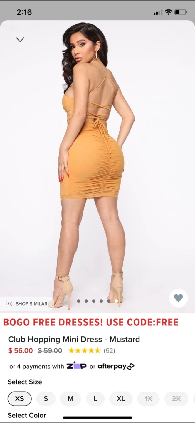 Fashion Nova Club Hopping Mini Dress - Mustard, Size S image indicator(3)