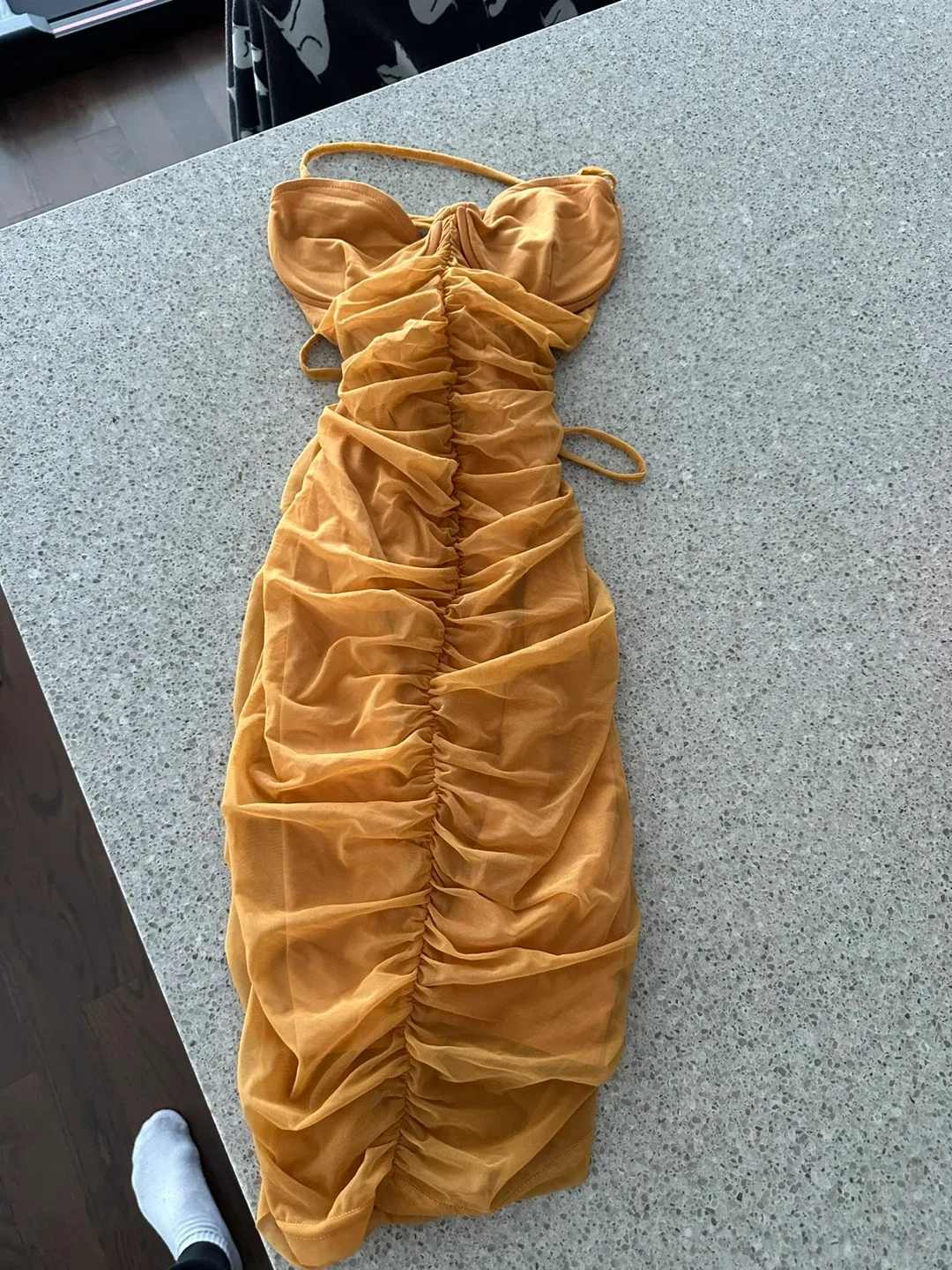 Fashion Nova Club Hopping Mini Dress - Mustard, Size S image indicator(4)