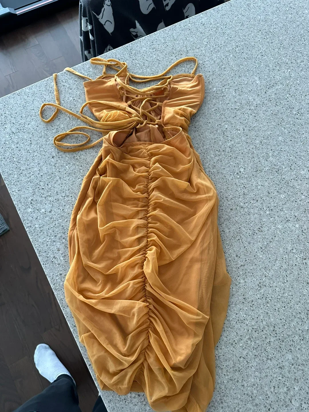 Fashion Nova Club Hopping Mini Dress - Mustard, Size S image indicator(5)