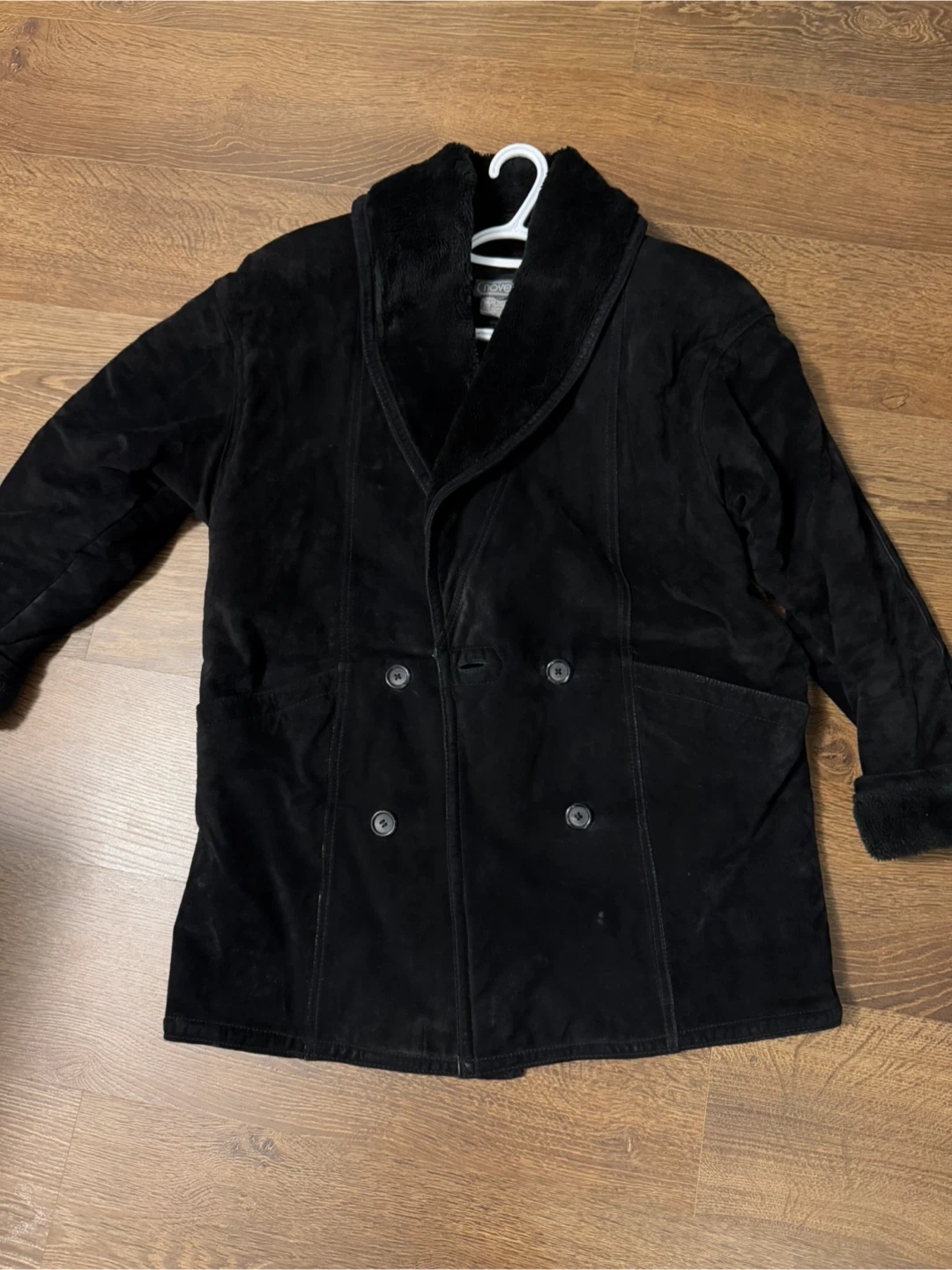 Vintage Black Suede Leather Coat - Size M - photo 3