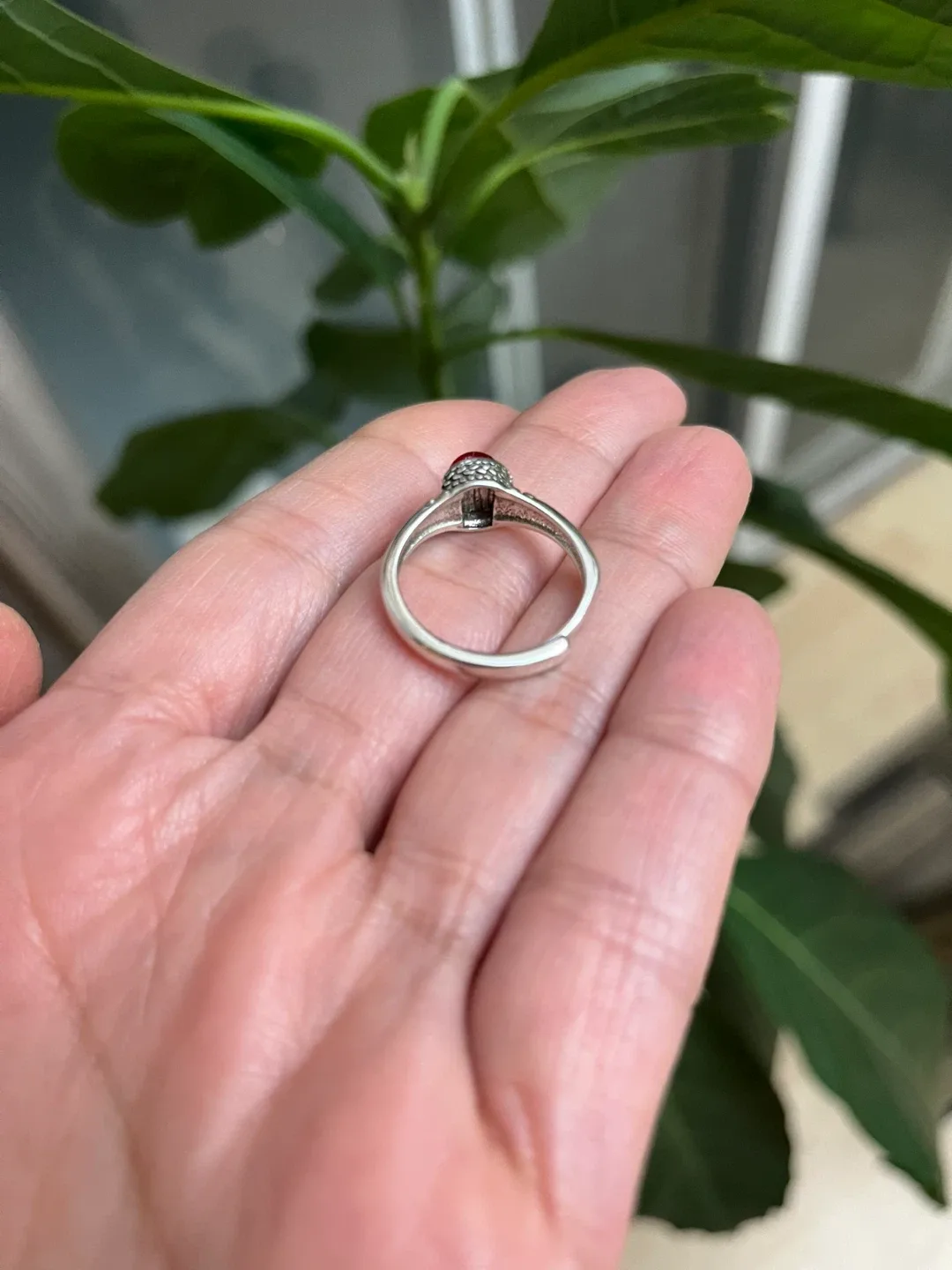 Red Stone Ring . Silver plated image indicator(4)