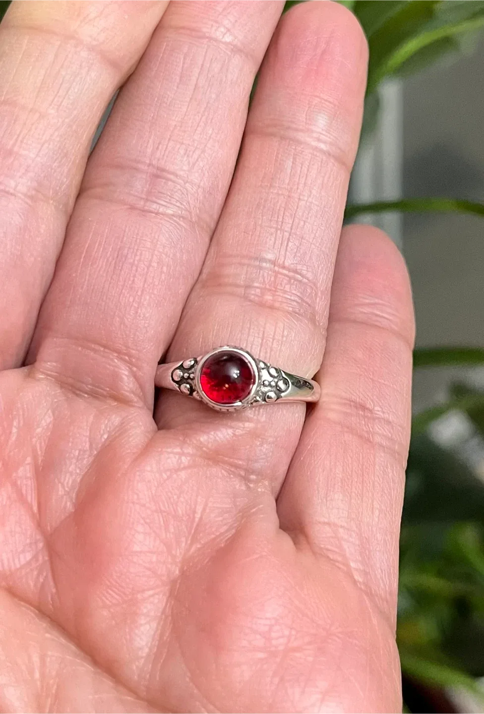 Red Stone Ring . Silver plated
