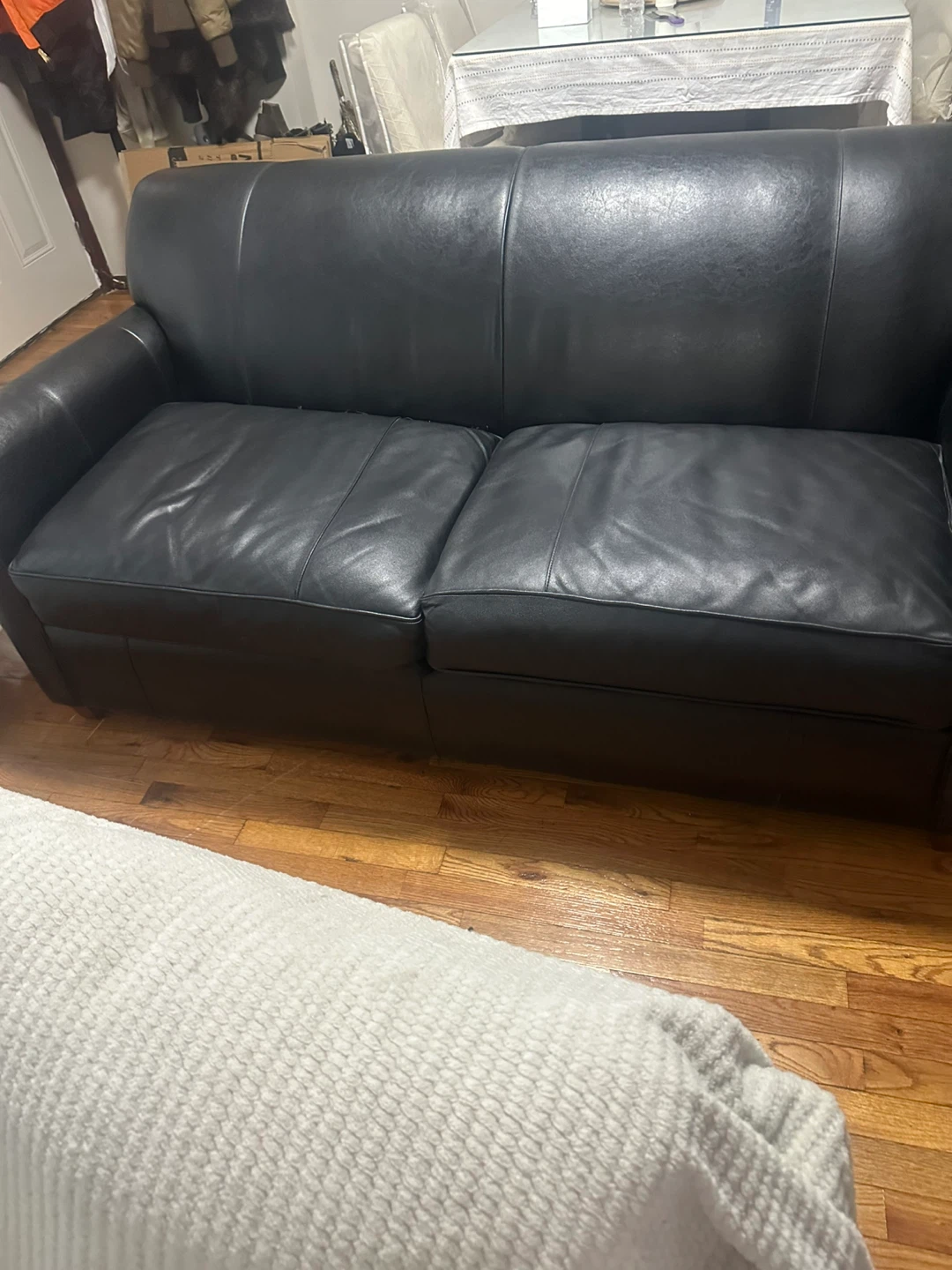 Black Leather Sofa Couch - photo 2