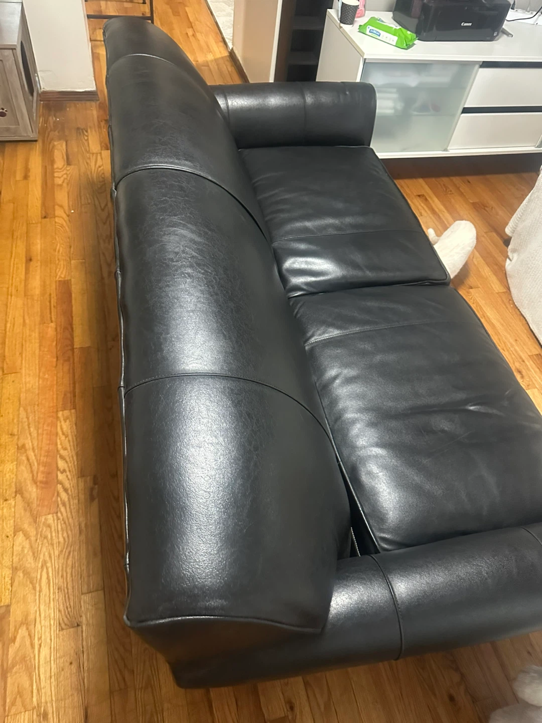 Black Leather Sofa Couch - photo 4