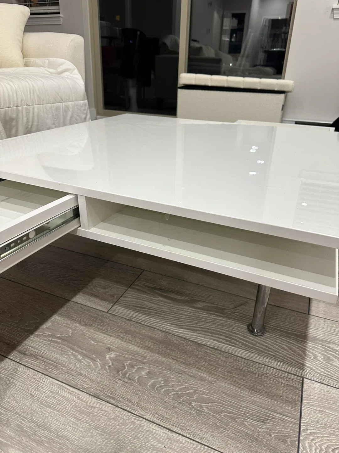 White Square Coffee Table with Drawers