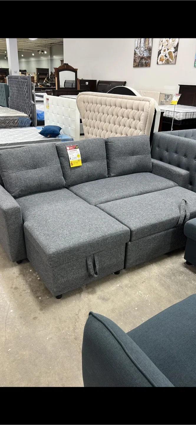 Grey Sectional Sofa with Pull-Out bed
