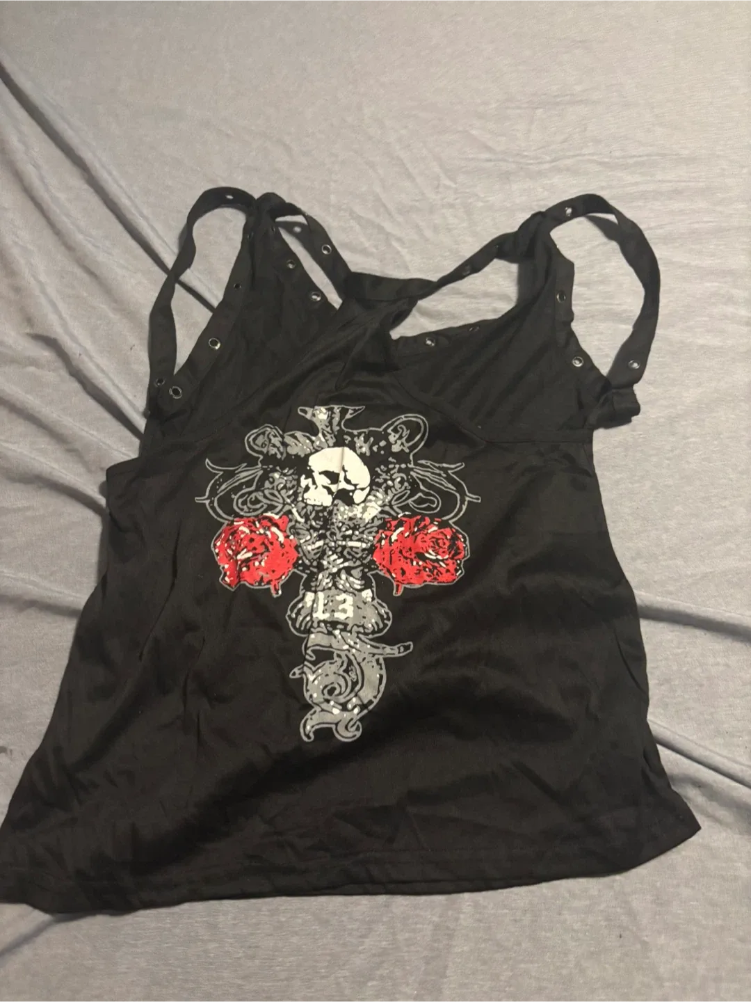 Black Tank Top with Skull and Roses new