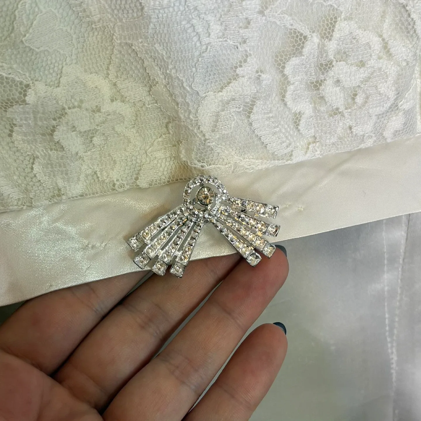 Vintage 1966 Handmade Satin Lace Empire Waist Wedding Dress image indicator(5)