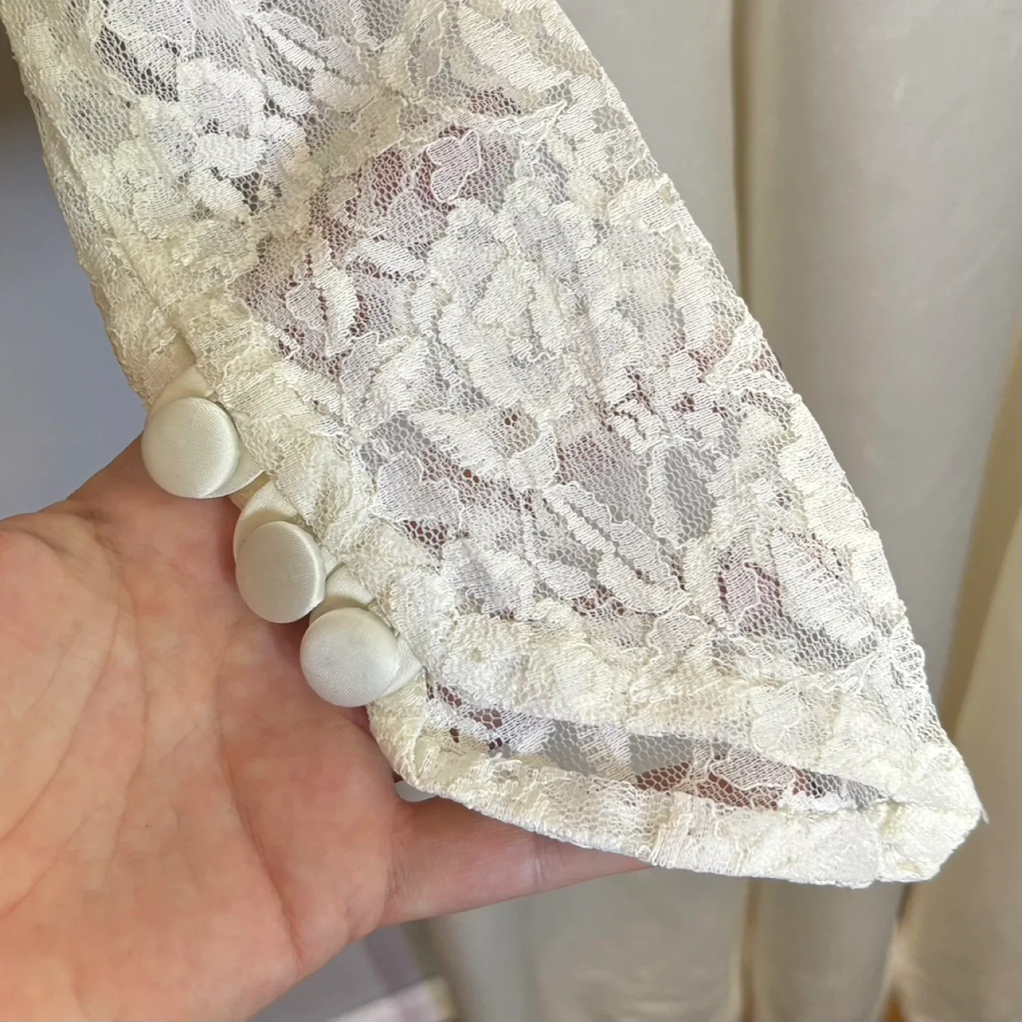 Vintage 1966 Handmade Satin Lace Empire Waist Wedding Dress image indicator(4)