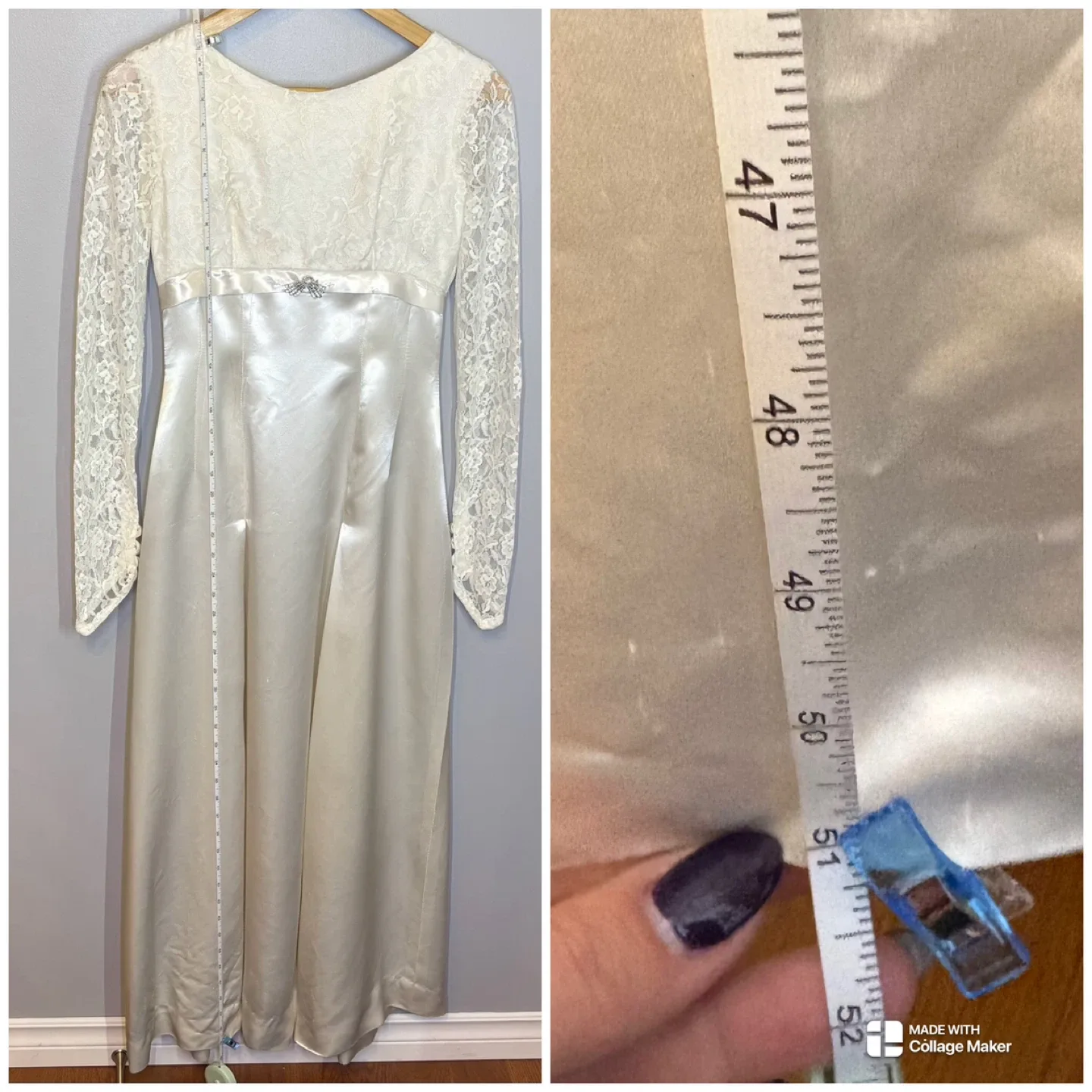 Vintage 1966 Handmade Satin Lace Empire Waist Wedding Dress image indicator(9)