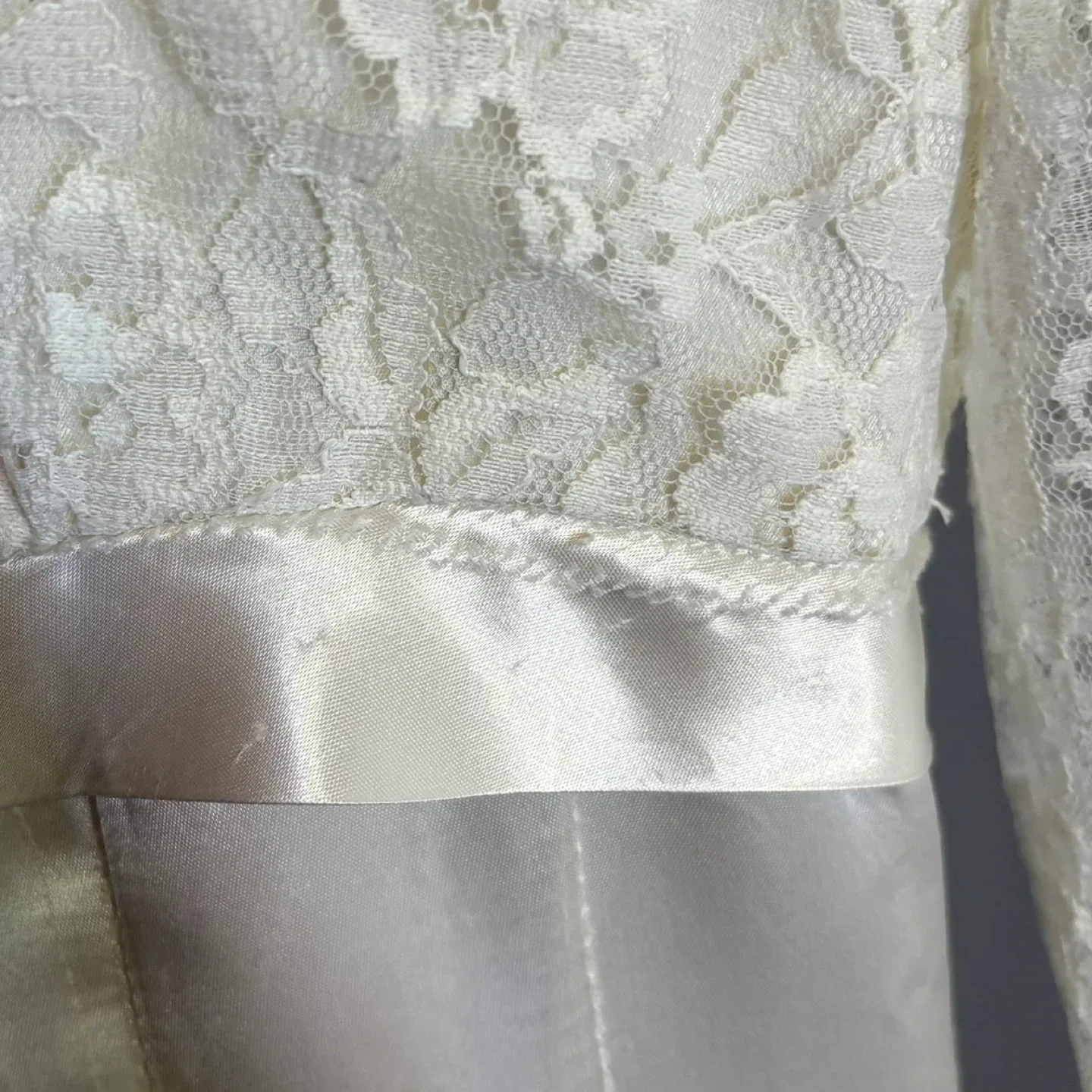 Vintage 1966 Handmade Satin Lace Empire Waist Wedding Dress image indicator(8)