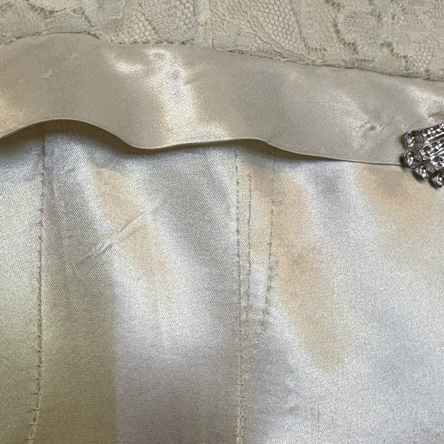 Vintage 1966 Handmade Satin Lace Empire Waist Wedding Dress image indicator(7)