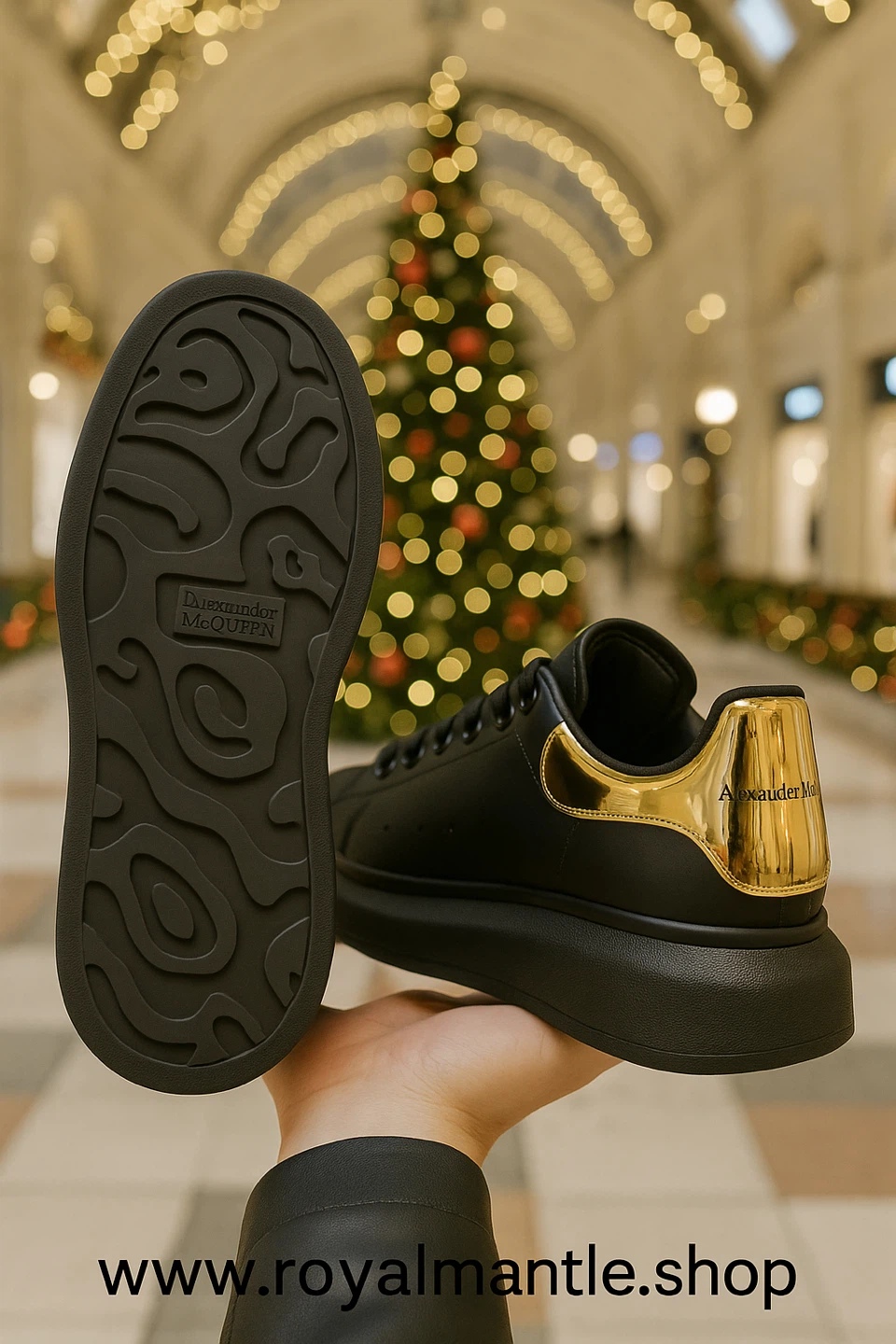 Alexander McQueen Black/Gold Oversized Sneakers - photo 5
