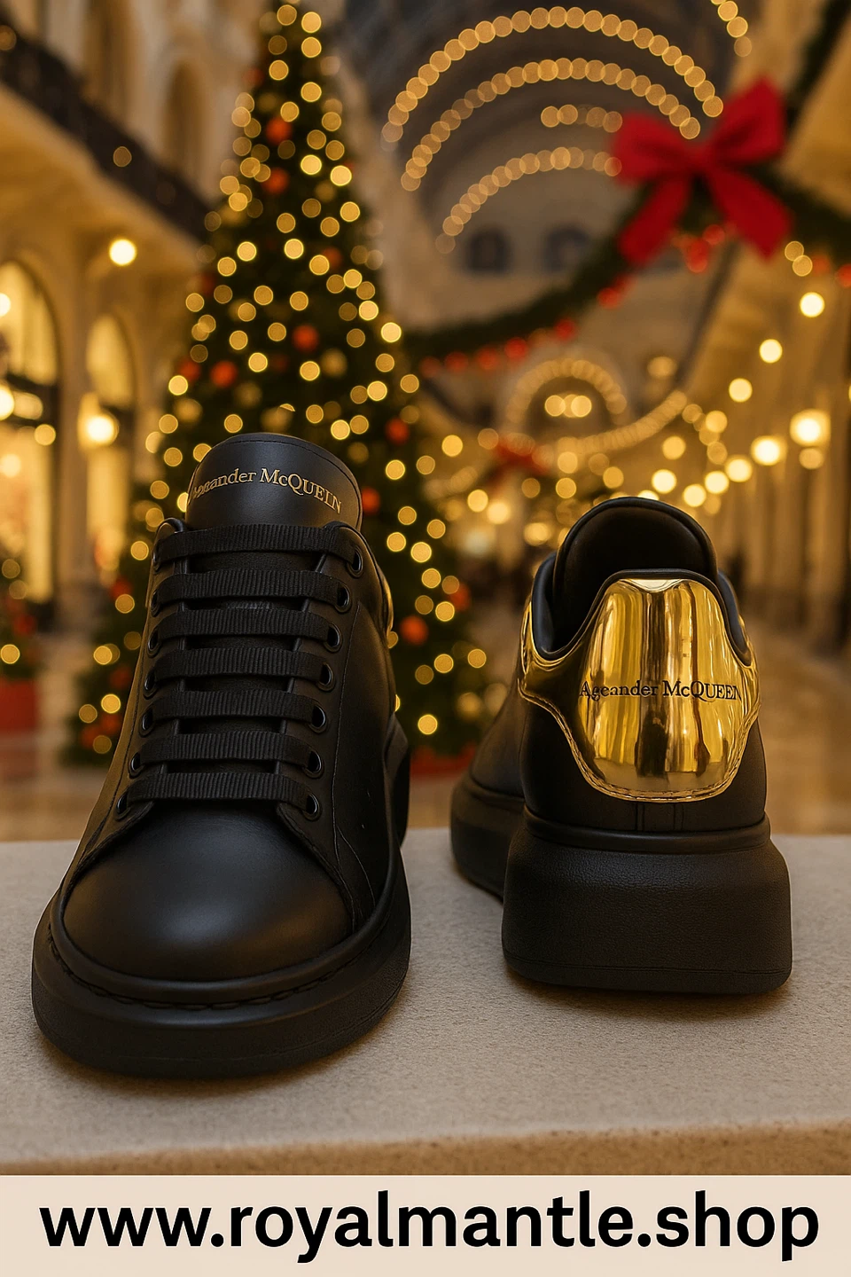Alexander McQueen Black/Gold Oversized Sneakers - photo 3