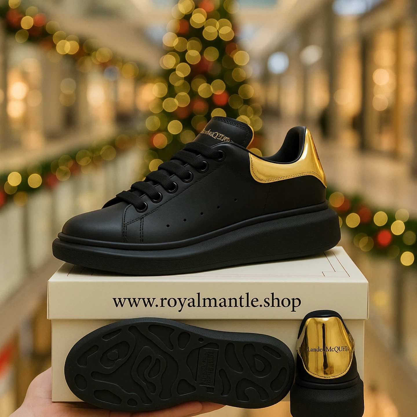 Alexander McQueen Black/Gold Oversized Sneakers - photo 4
