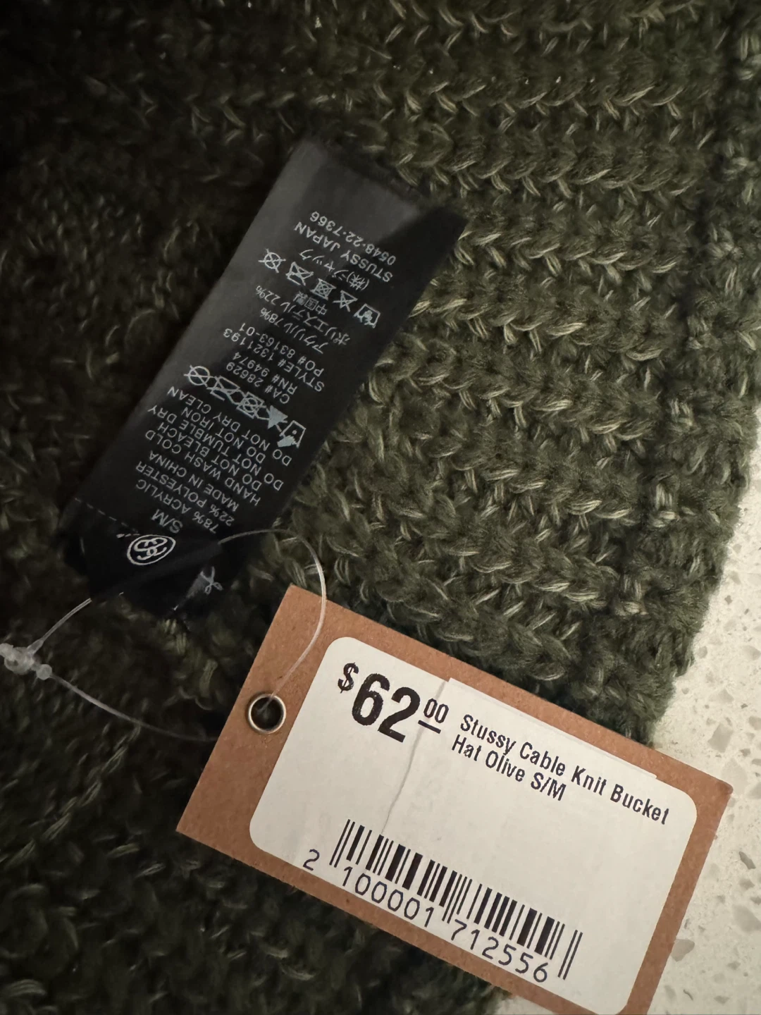 Stussy Cable Knit Bucket Hat Olive S/M - photo 5