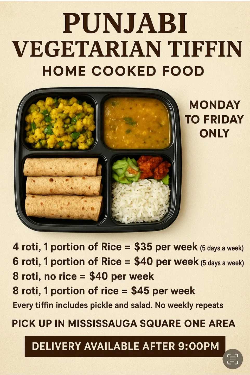 Punjabi Vegetarian Tiffin - Home Cooked Food