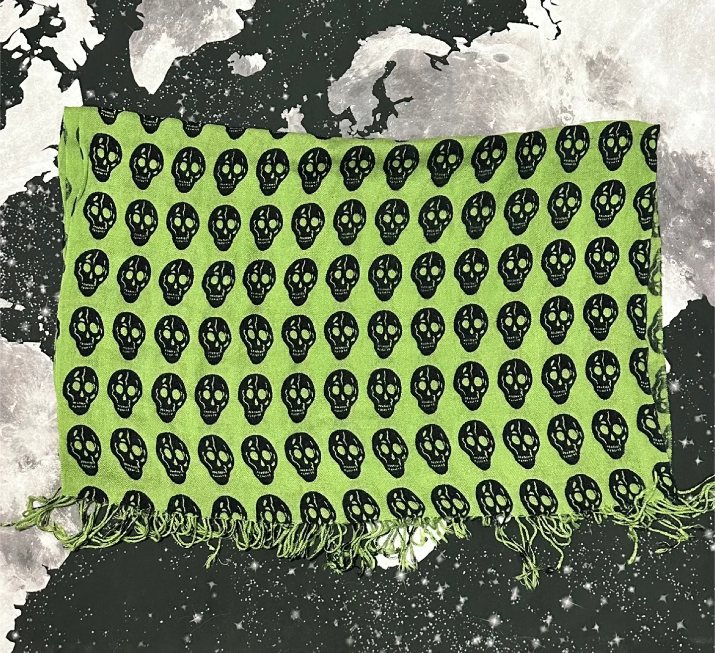 Green Skull Pattern Scarf Wrap