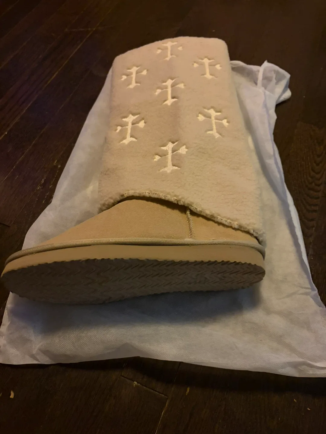 Chrome Hearts Beige Shearling Tall Boots