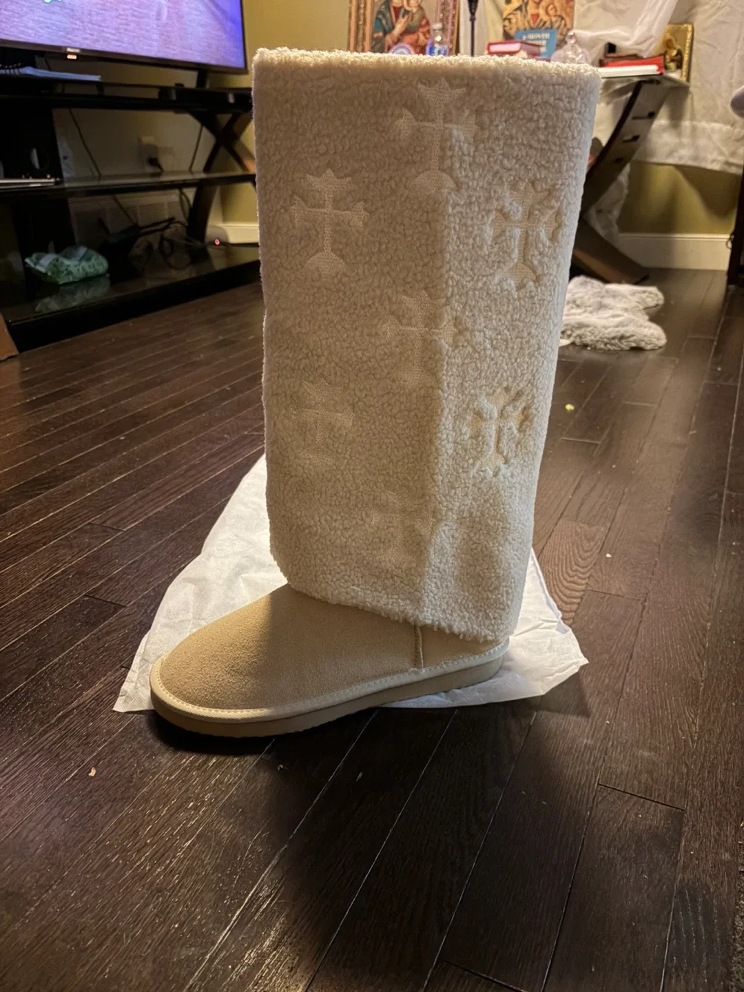 Chrome Hearts Beige Shearling Tall Boots image indicator(2)