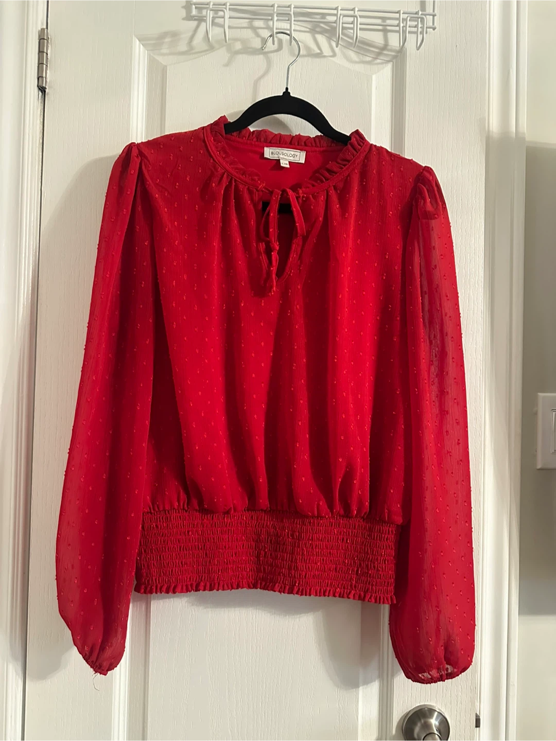 Red Chiffon Blouse - Size Large