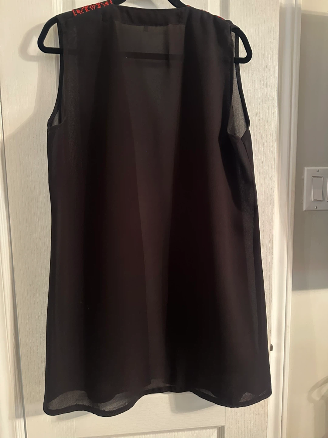 Lovely Black Sheer Vest with Red Embroidery Size 1 - photo 3