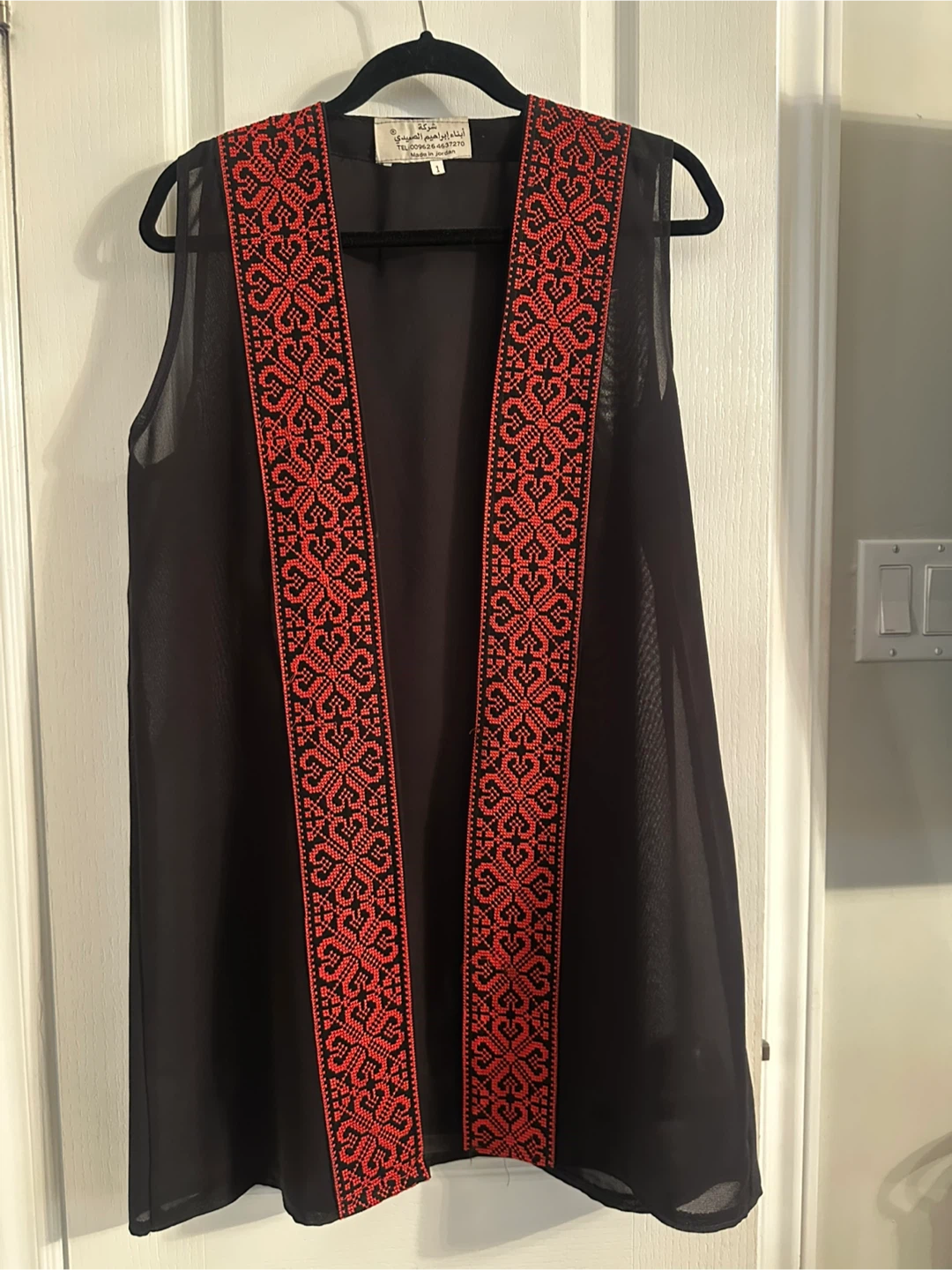 Lovely Black Sheer Vest with Red Embroidery Size 1 - photo 2