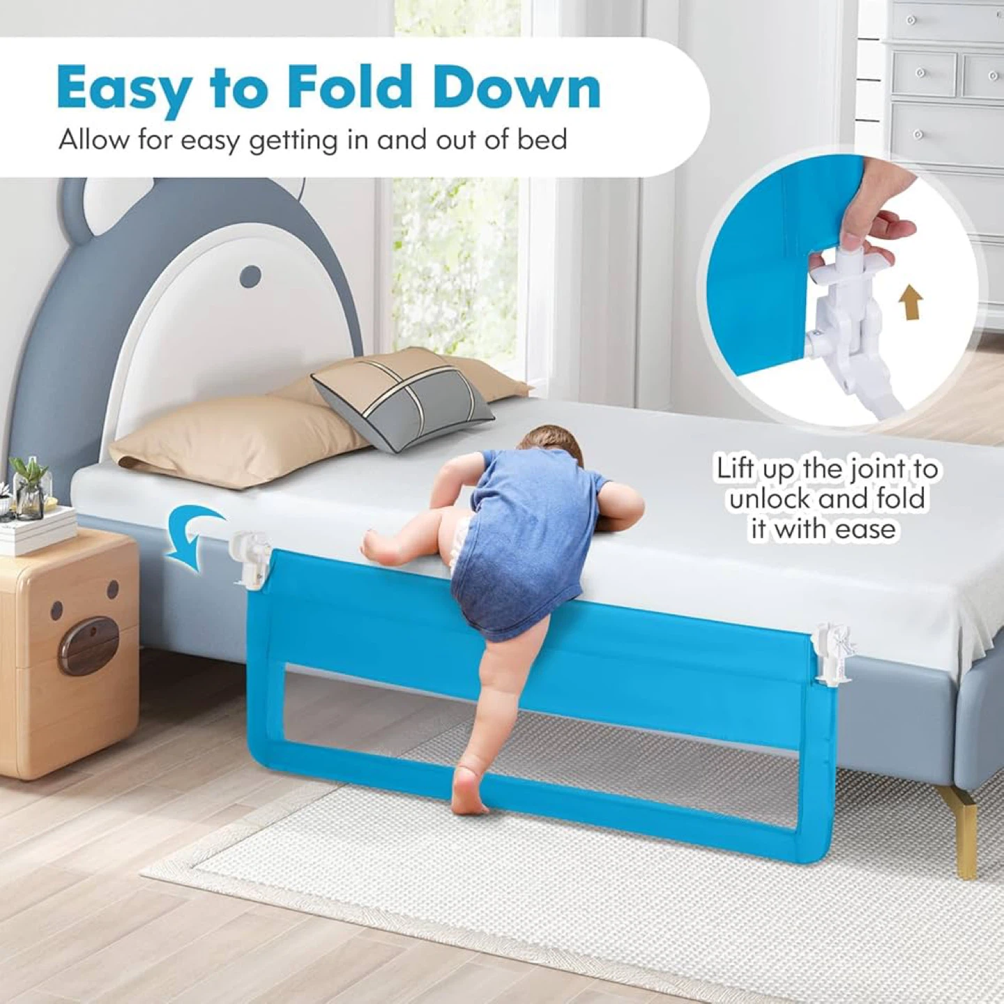 Blue Foldable Bed Rail for Safety-Babies and Toddlers #Cleanout - photo 4