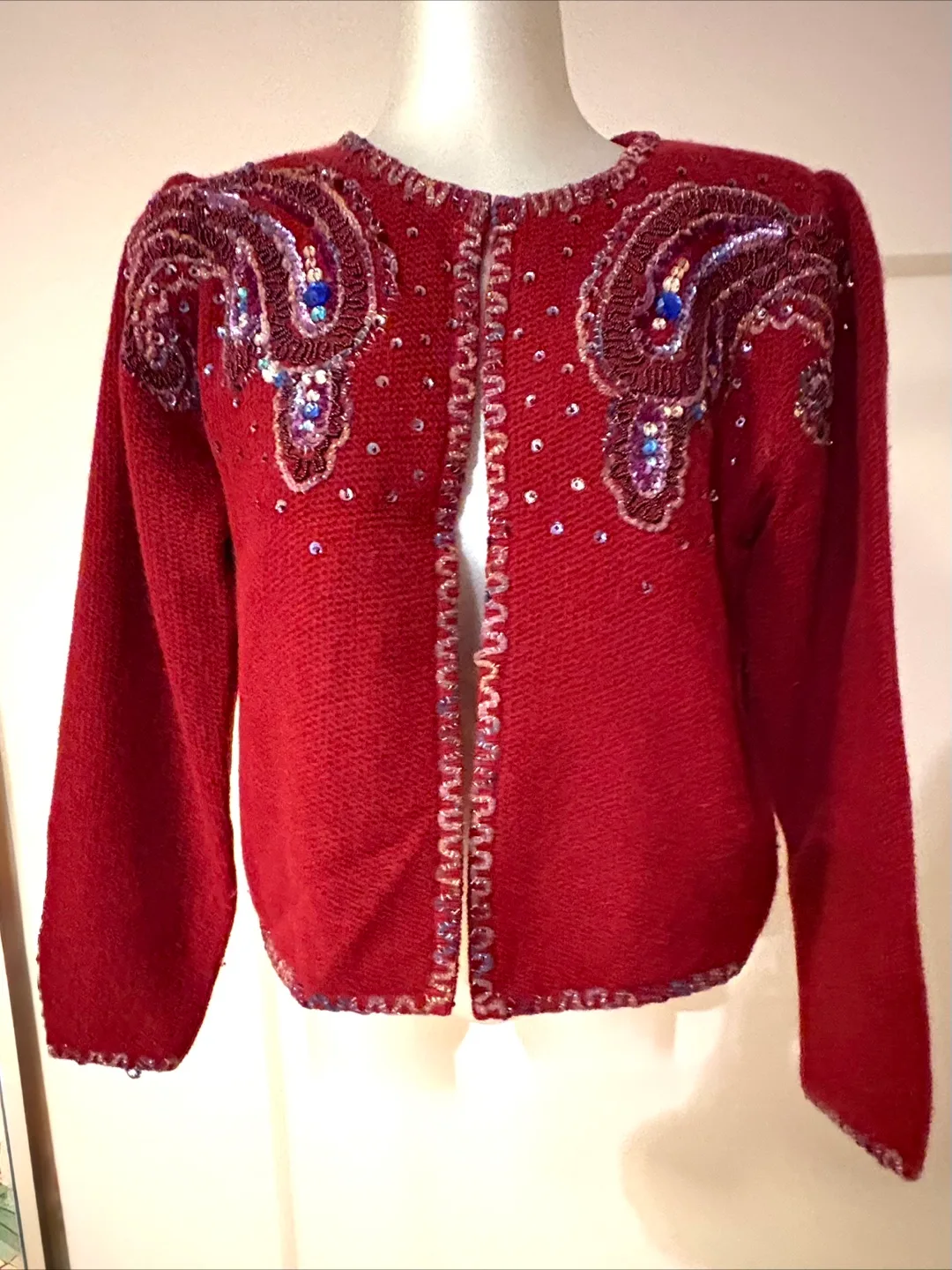 Vintage Sequinned with bead & gems 💎 Cardigan - Red