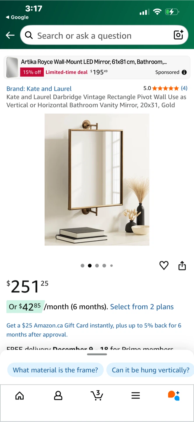 Kate and Laurel Darbridge Vintage Rectangle Mirror
