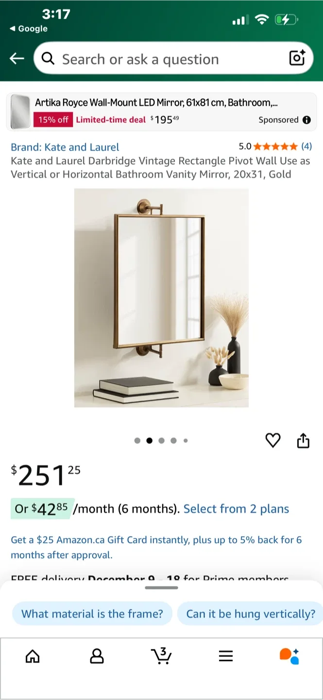 Kate and Laurel Darbridge Vintage Rectangle Mirror