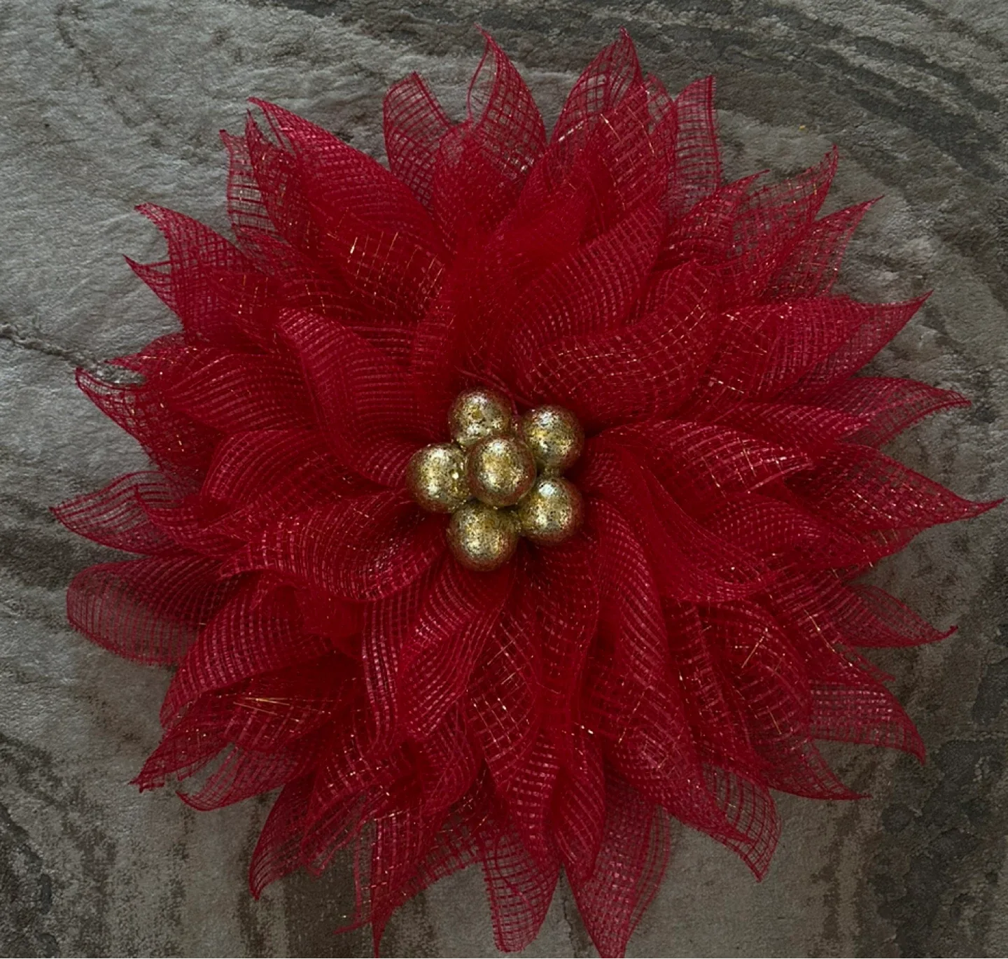 Winter Red Mesh Flower Decoration
