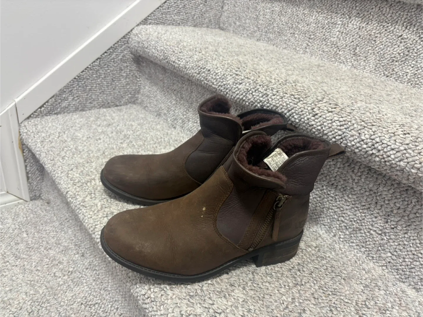 Ugg Brown Leather Ankle Boots, Size 6.5