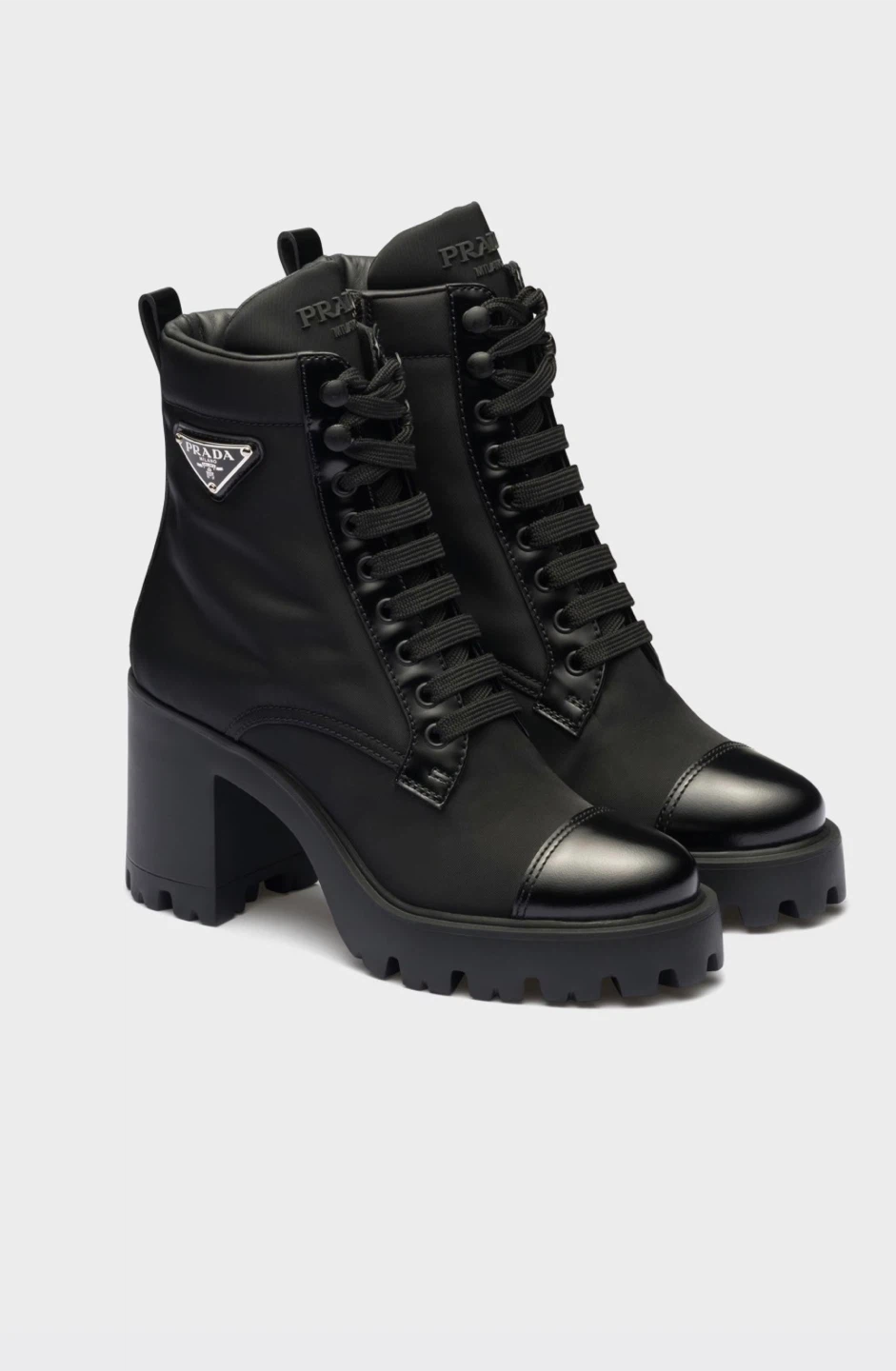Prada Black Leather & Nylon Combat Boots