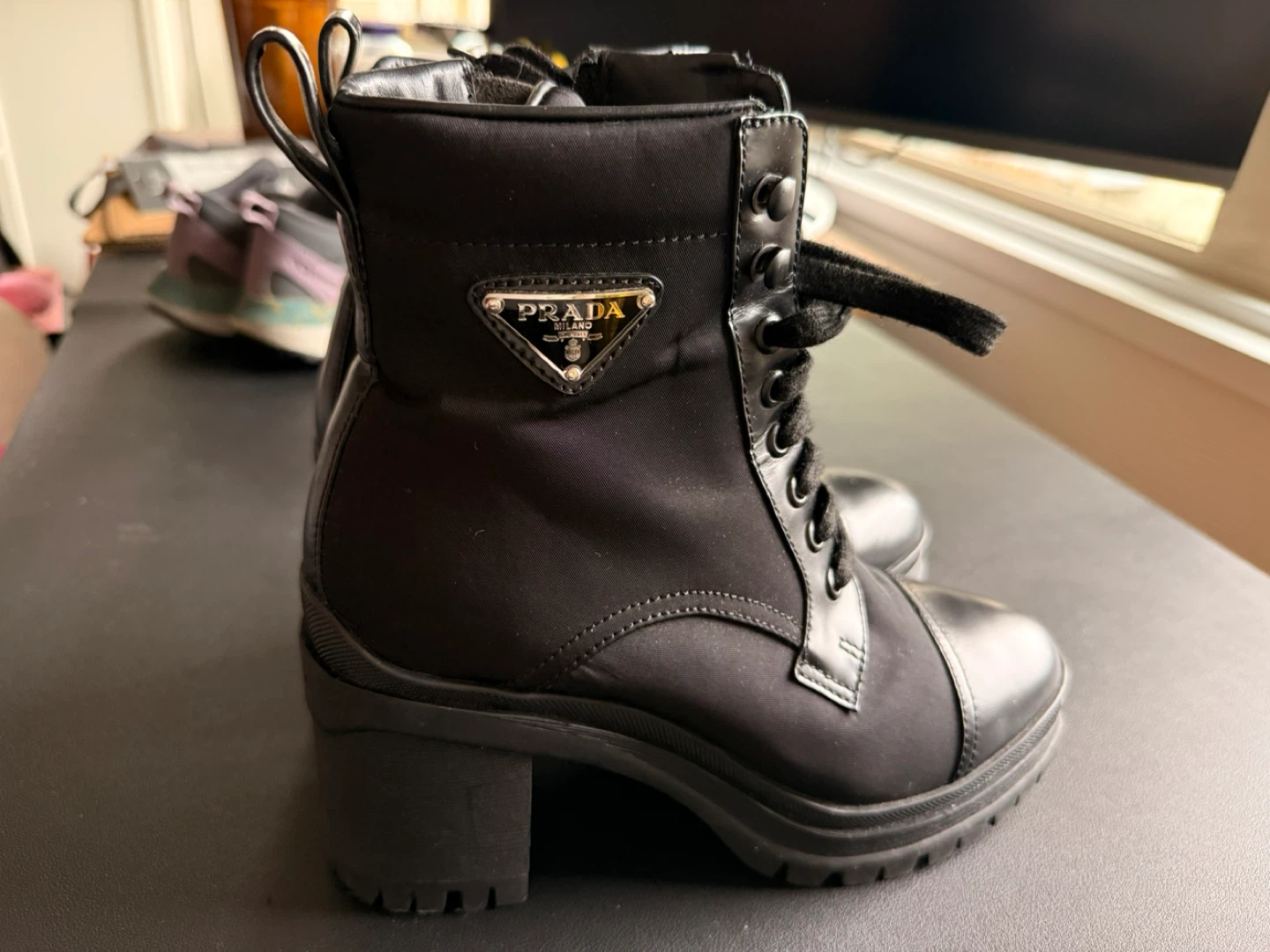 Prada Black Leather & Nylon Combat Boots - photo 4