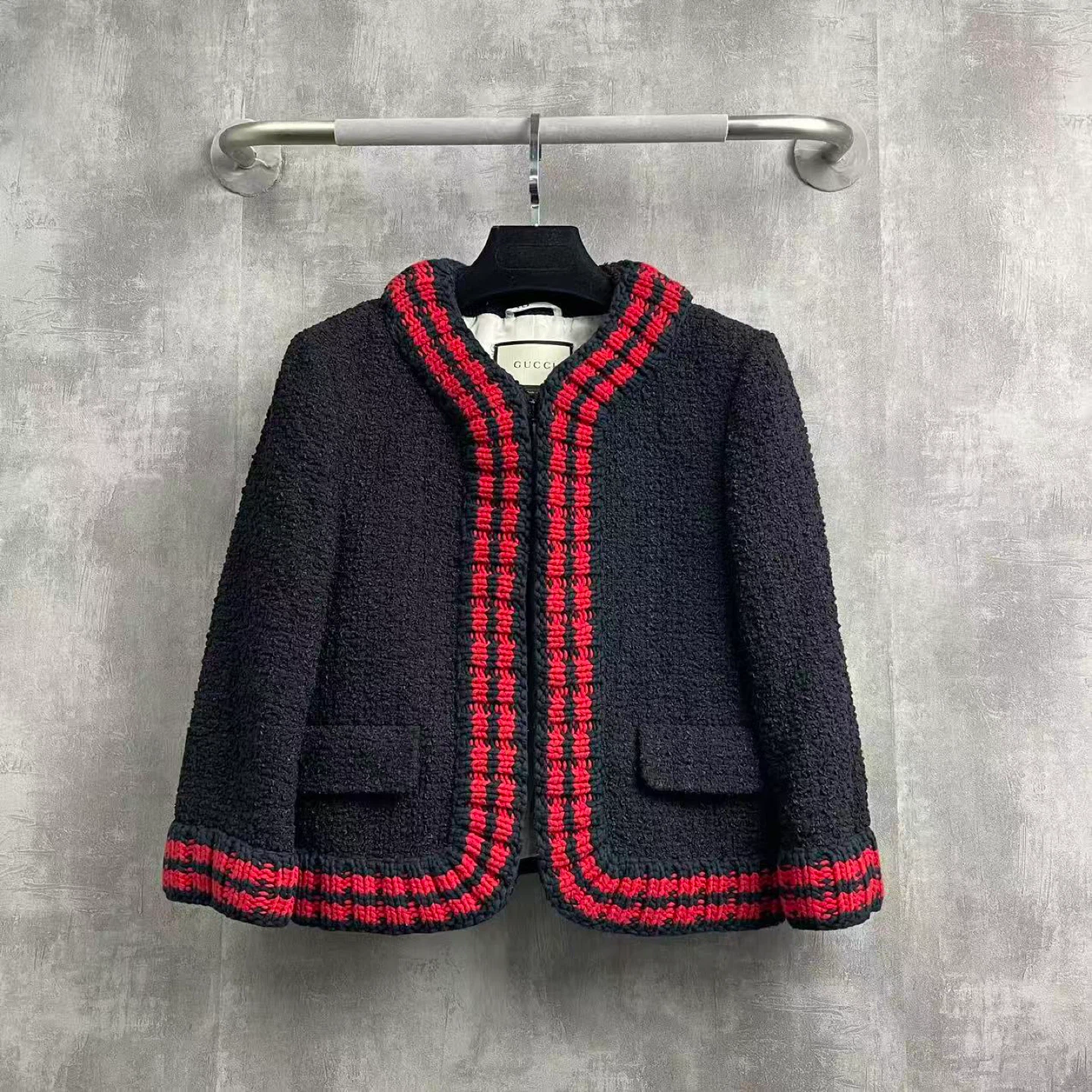 Authentic Gucci Black & Red Tweed Jacket