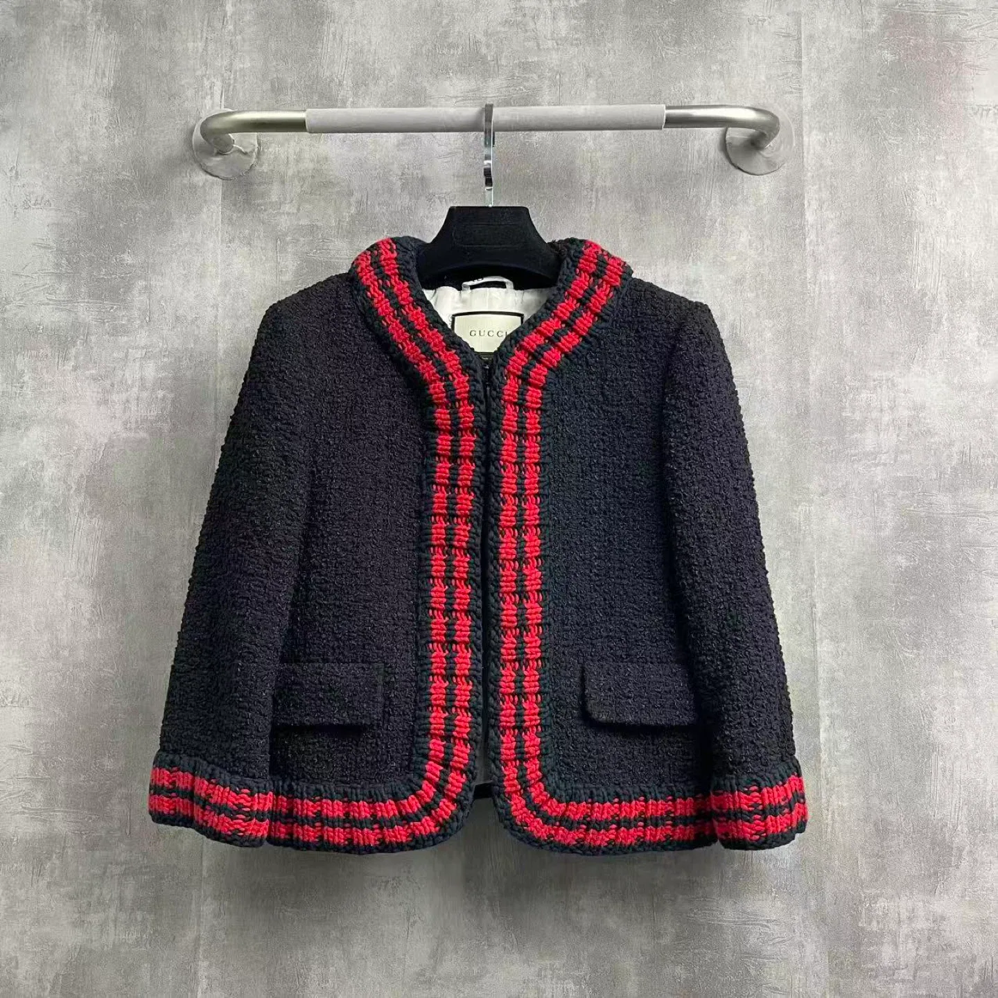 Authentic Gucci Black & Red Tweed Jacket