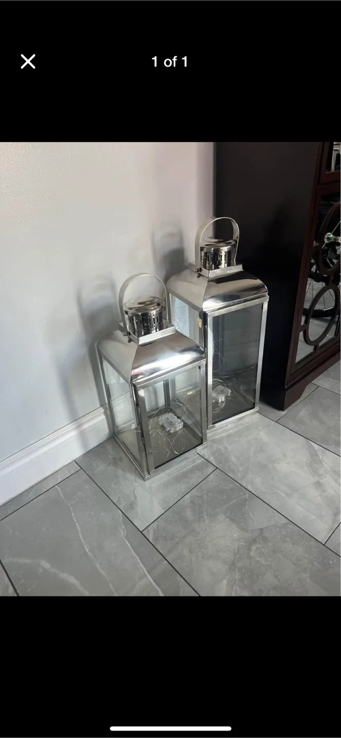 Silver Metal Decorative Lanterns - Set of 2