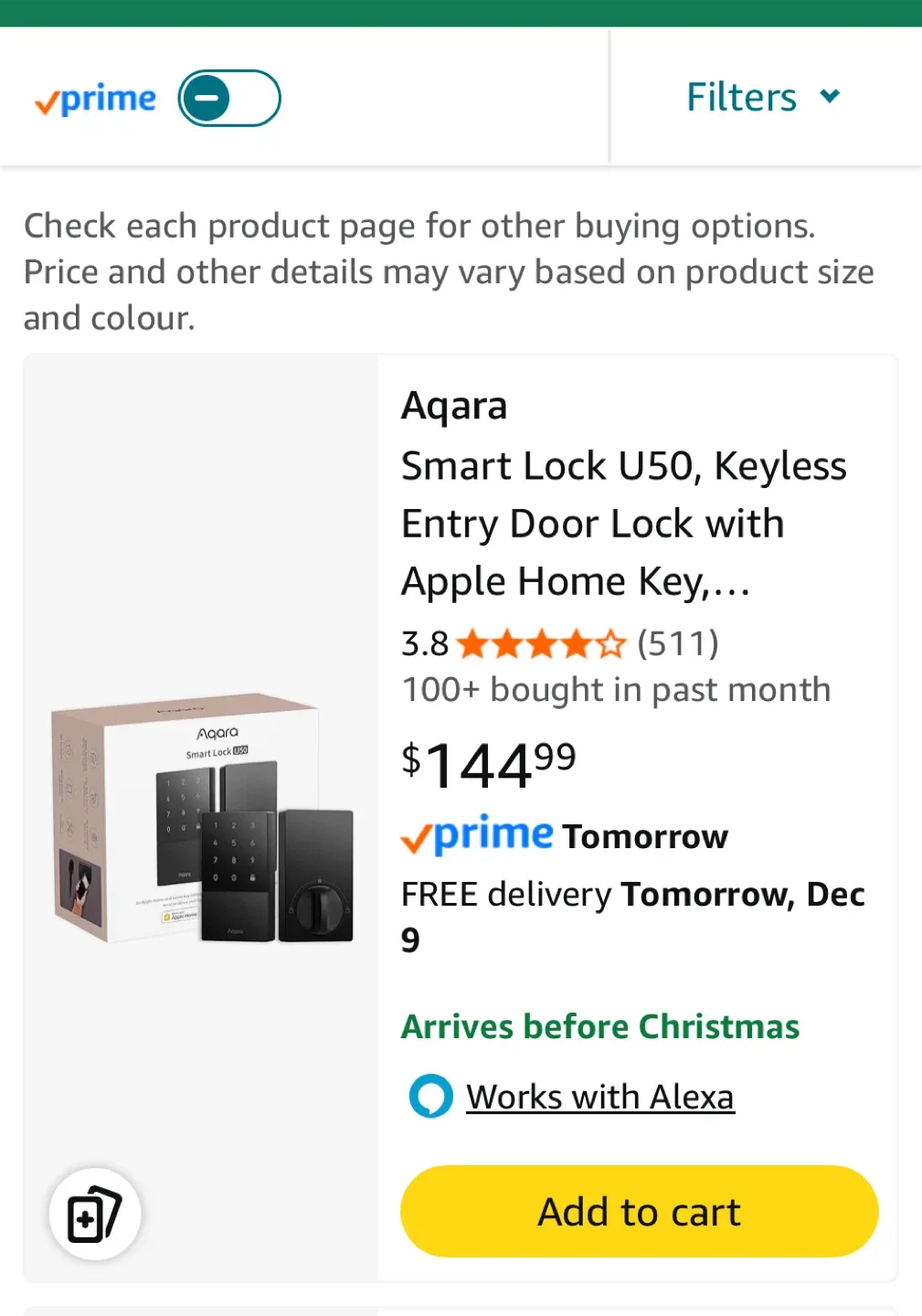 Aqara Smart Lock U50 - Keyless Entry Door Lock