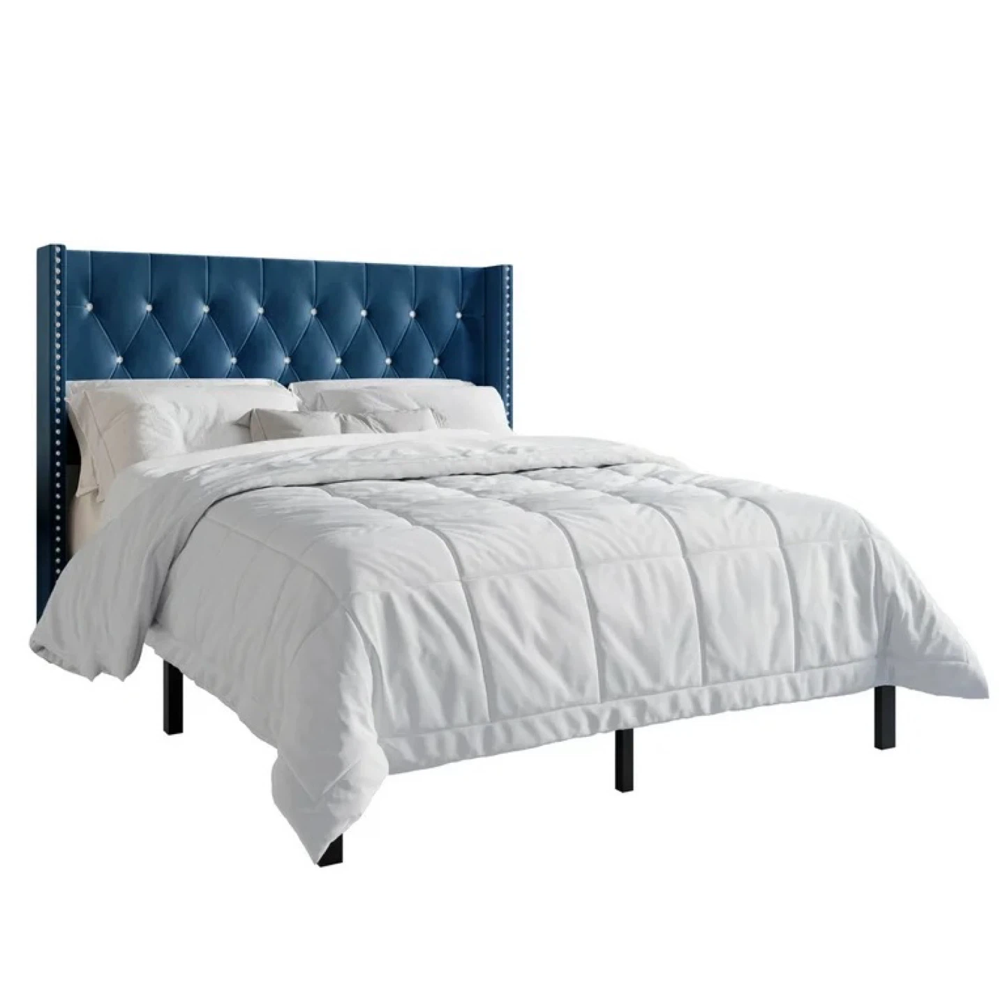 Blue Tufted Upholstered Bed Frame