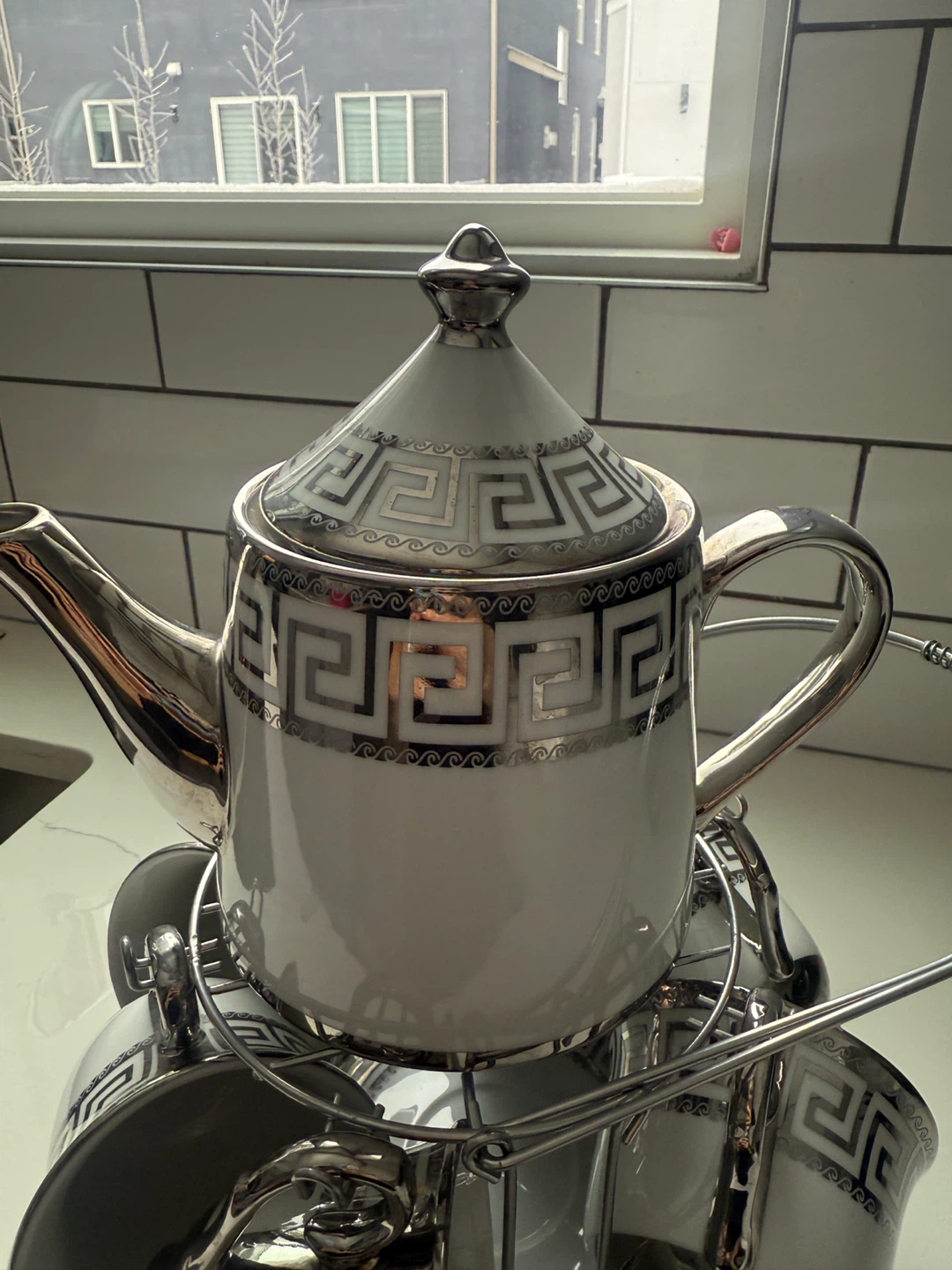 Tea Set with Stand - White & Silver - photo 2