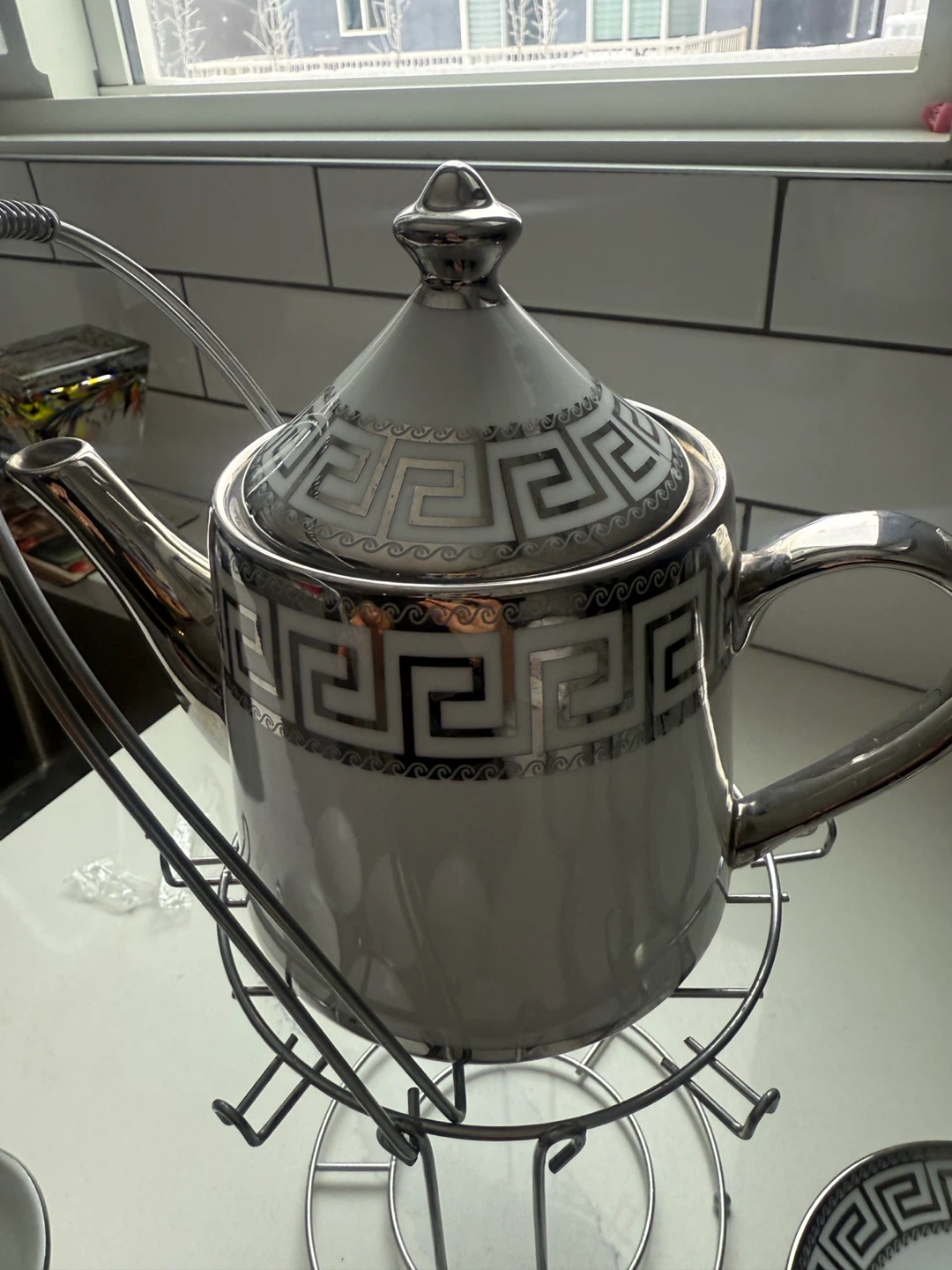 Tea Set with Stand - White & Silver - photo 5