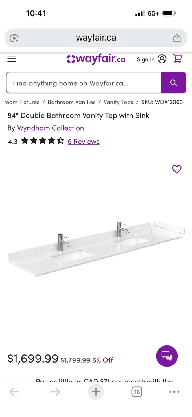 Wyndham Collection 84" Double Bathroom Vanity Top with Sink