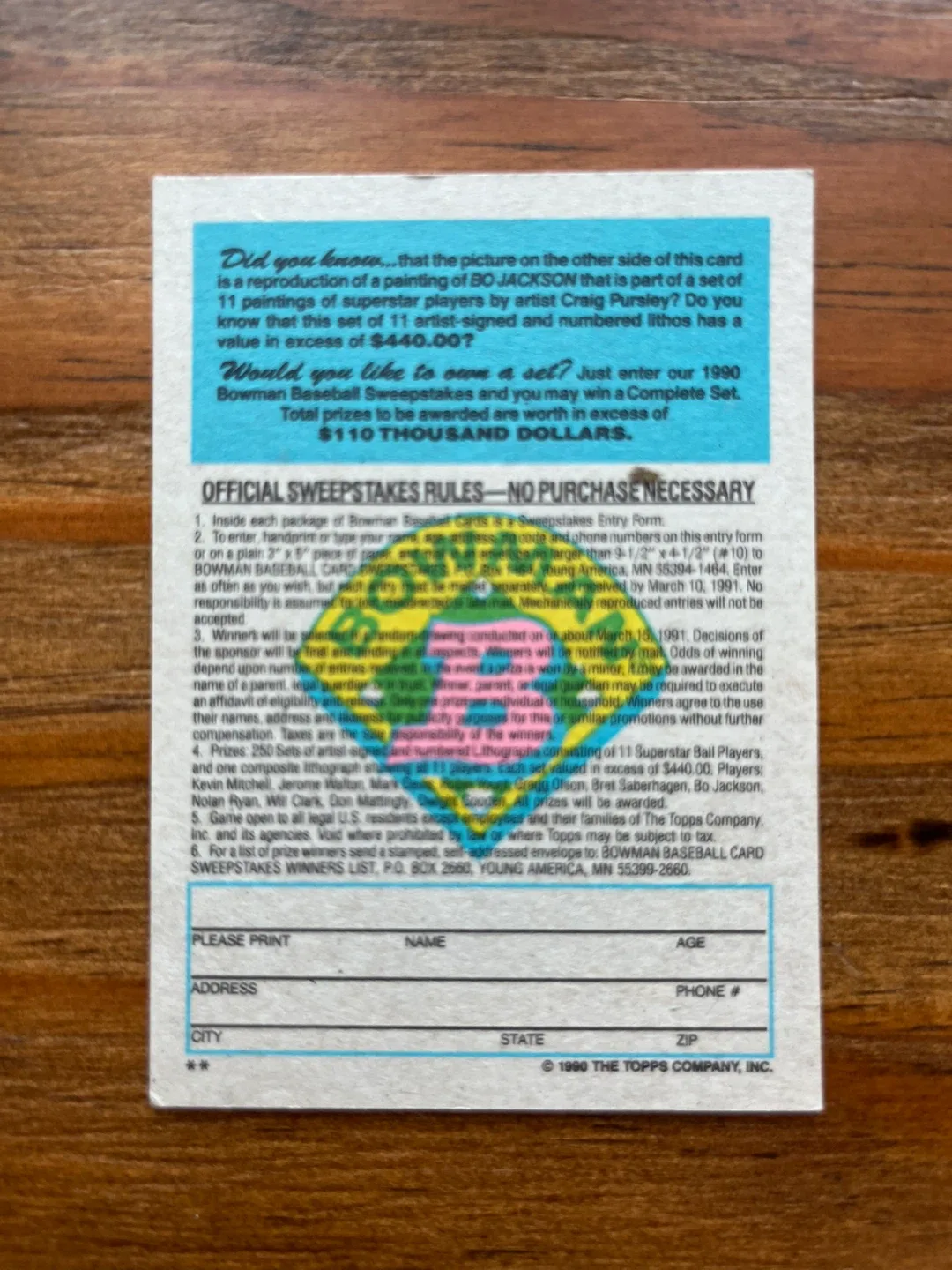 1990 BOWMAN INSERTS BO JACKSON image indicator(2)