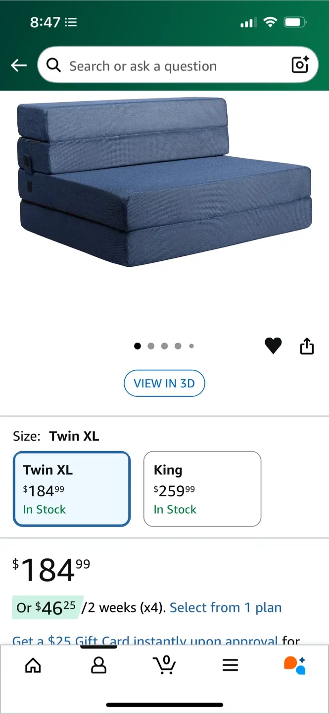 Twin XL Navy Blue Foldable Mattress