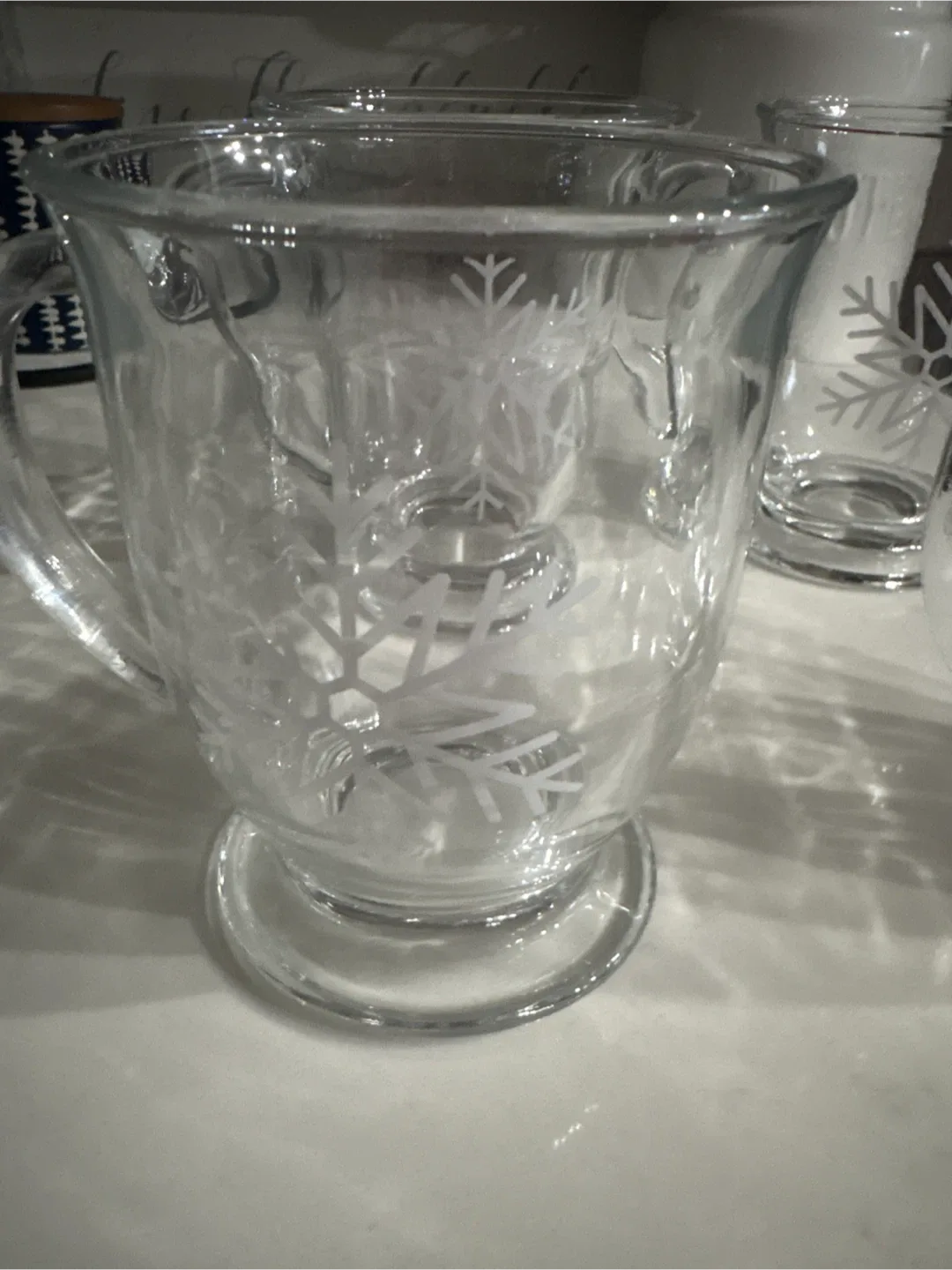 Set of 4 Clear Glass Snowflake Mugs