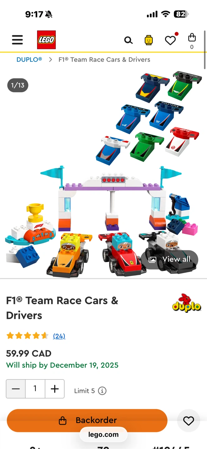 LEGO Duplo F1 Team Race Cars & Drivers Set - New!