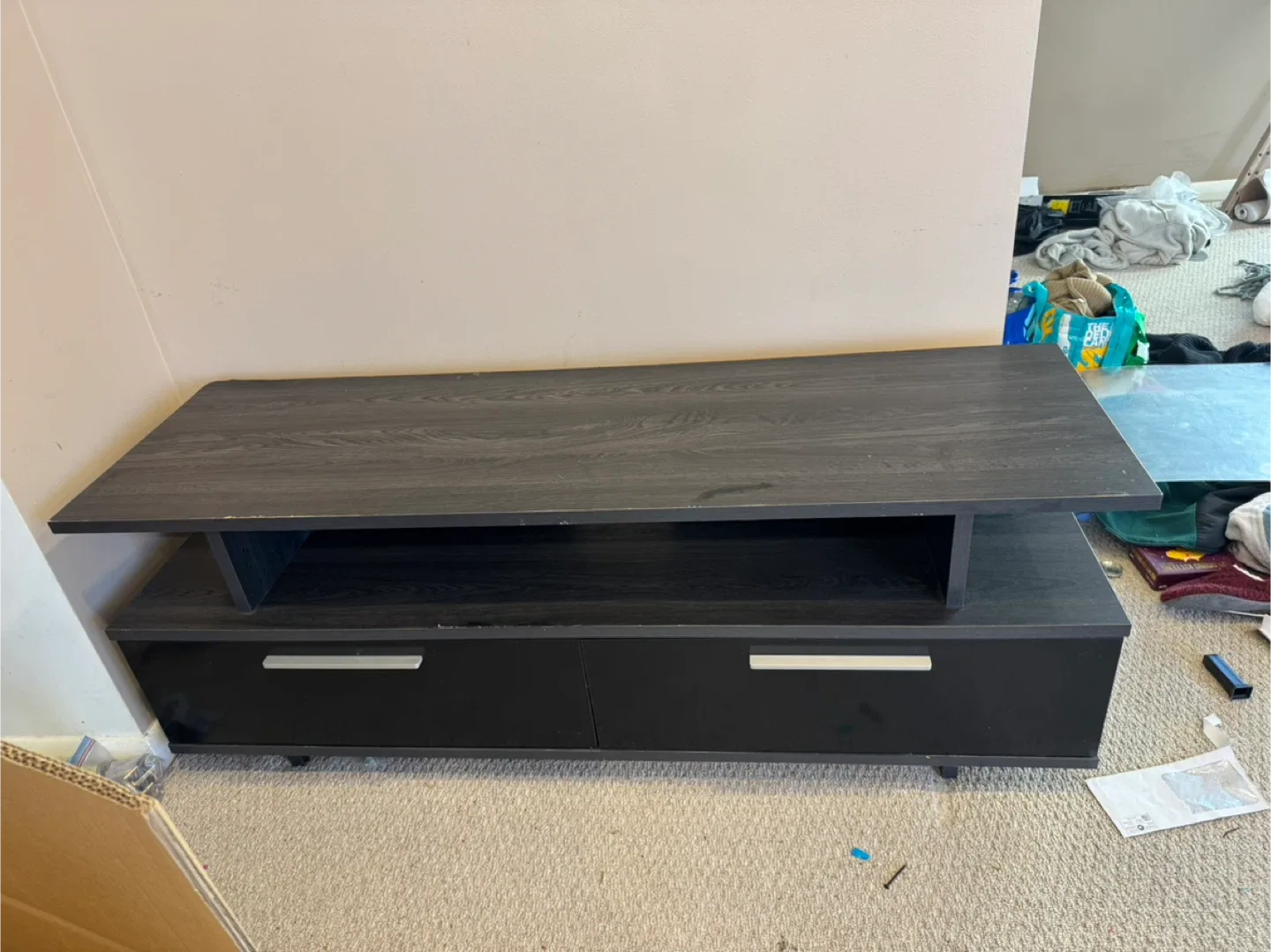 Dark Wood TV Stand with Drawers
