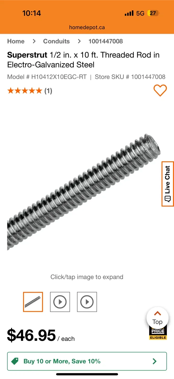 Superstrut 1/2 in. x 10 ft. Threaded Rod